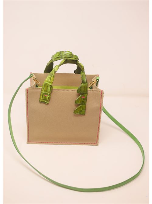 Canvas bag with green crocodile handles Laboratorio Capri | GRETABABYCAMELVERDE